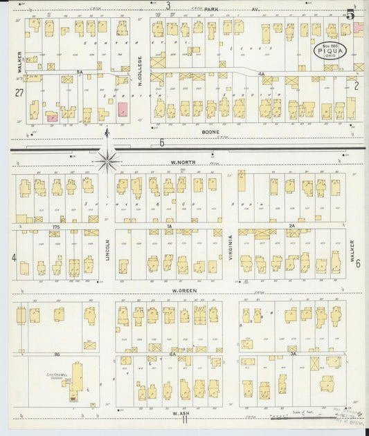 Sanborn Fire Insurance Map from Piqua, Miami County, Ohio (1905), Sheet #0005 - Historic Sanborn Fire Insurance Map Print, vintage old map wall art, antique decor, genealogy gift, Ohio Ohio map