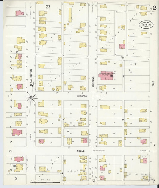 Sanborn Fire Insurance Map from Tiffin, Seneca County, Ohio (1908), Sheet #0002 - Historic Sanborn Fire Insurance Map Print, vintage old map wall art, antique decor, genealogy gift, Ohio Ohio map