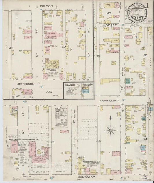Sanborn Fire Insurance Map from Tell City, Perry County, Indiana (1886), Sheet #0001 - Historic Sanborn Fire Insurance Map Print, vintage old map wall art, antique decor, genealogy gift, Indiana Indiana map