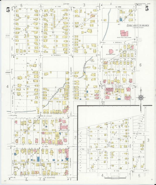 Sanborn Fire Insurance Map from Wilmington, Clinton County, Ohio (1933), Sheet #0005 - Historic Sanborn Fire Insurance Map Print, vintage old map wall art, antique decor, genealogy gift, Ohio Ohio map