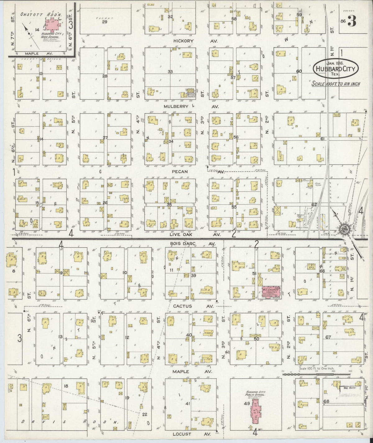 Sanborn Fire Insurance Map from Hubbard, Hill County, Texas (1916), Sheet #0003 - Historic Sanborn Fire Insurance Map Print, vintage old map wall art, antique decor, genealogy gift, Texas Texas map