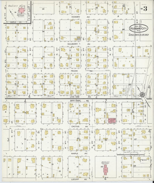 Sanborn Fire Insurance Map from Hubbard, Hill County, Texas (1916), Sheet #0003 - Historic Sanborn Fire Insurance Map Print, vintage old map wall art, antique decor, genealogy gift, Texas Texas map