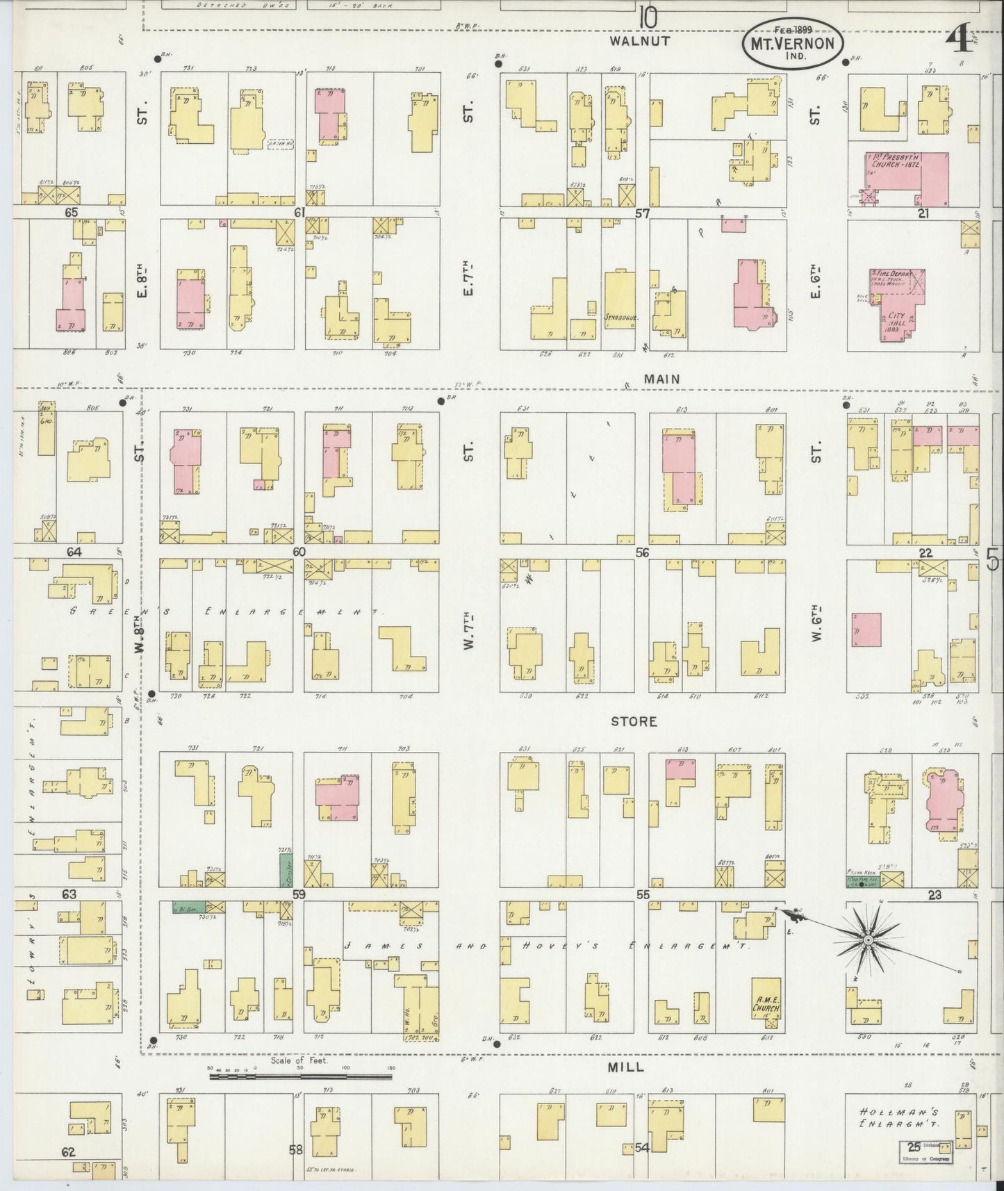 Sanborn Fire Insurance Map from Mount Vernon, Posey County, Indiana (1899), Sheet #0004 - Complete Map Set gallery image, historic Sanborn map, vintage wall art, Indiana Indiana