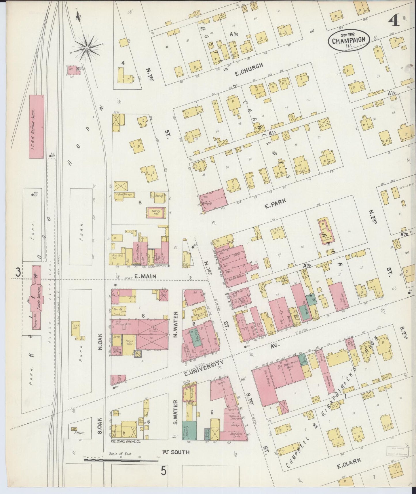 Sanborn Fire Insurance Map from Champaign, Champaign County, Illinois (1902), Sheet #0004 - Complete Map Set gallery image, historic Sanborn map, vintage wall art, Illinois Illinois