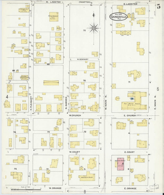 Sanborn Fire Insurance Map from Gainesville, Alachua County, Florida (1909), Sheet #0005 - Historic Sanborn Fire Insurance Map Print, vintage old map wall art, antique decor, genealogy gift, Florida Florida map
