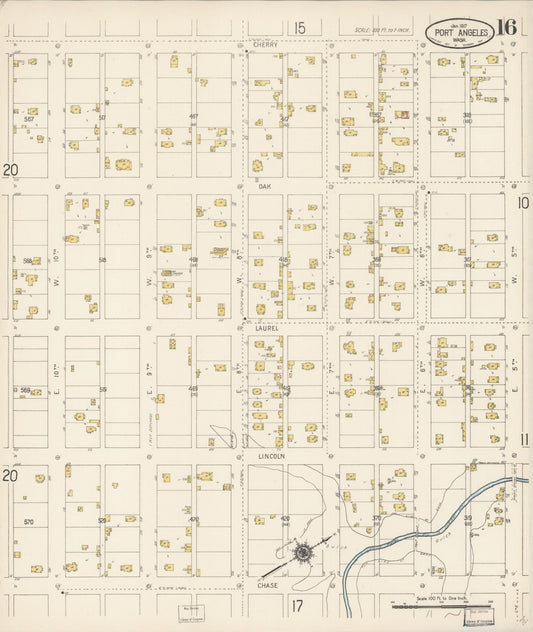Sanborn Fire Insurance Map from Port Angeles, Clallam County, Washington (1917), Sheet #0016 - Historic Sanborn Fire Insurance Map Print, vintage old map wall art, antique decor, genealogy gift, Washington Washington map