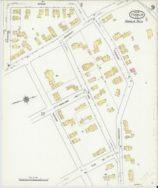 Sanborn Fire Insurance Map from Franklin, Merrimack County, New Hampshire (1911), Sheet #0009 - Historic Sanborn Fire Insurance Map Print, vintage old map wall art, antique decor, genealogy gift, New Hampshire New Hampshire map