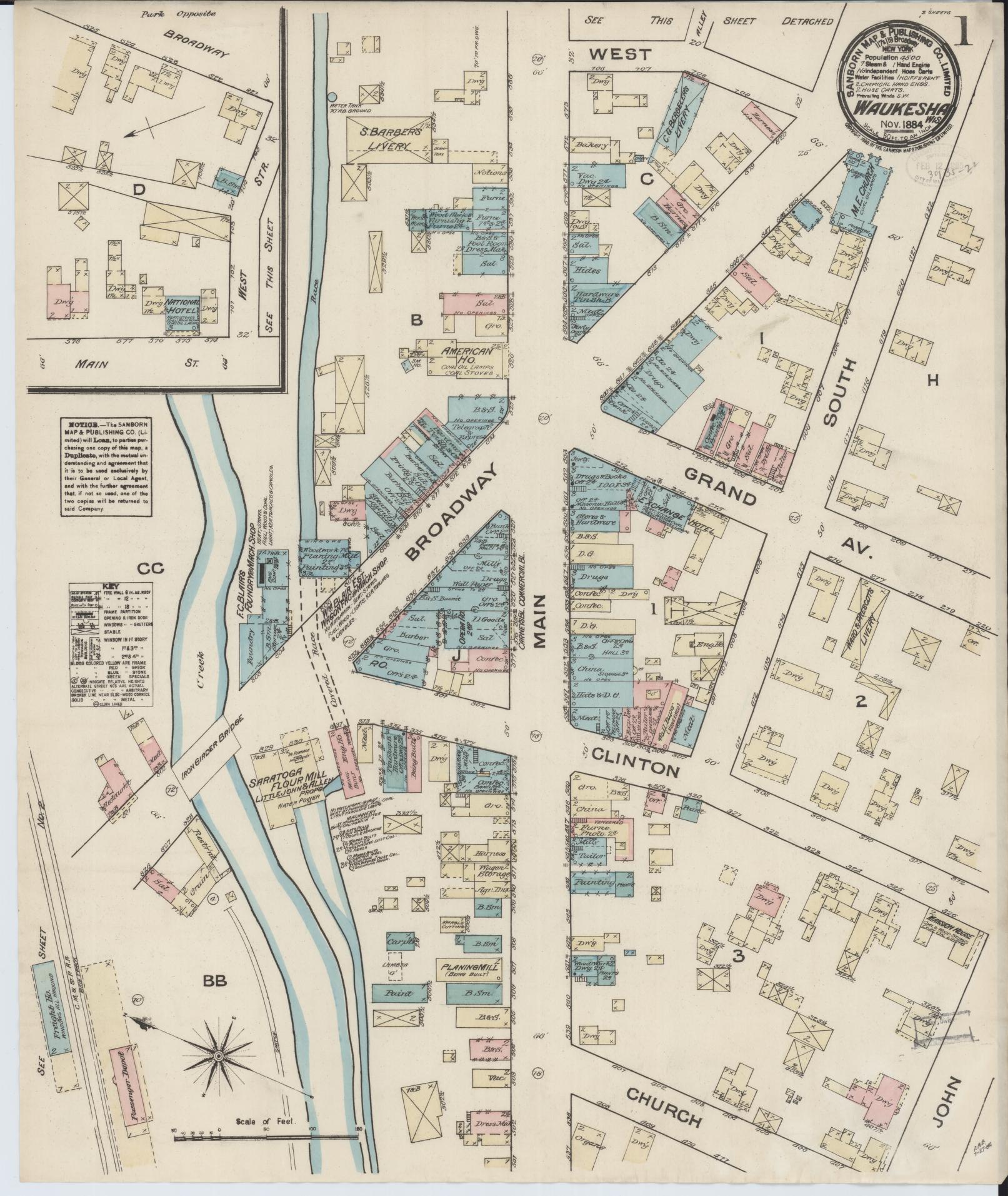 Sanborn Fire Insurance Map from Waukesha, Waukesha County, Wisconsin (1884), Sheet #0001 - Complete Map Set gallery image, historic Sanborn map, vintage wall art, Wisconsin Wisconsin