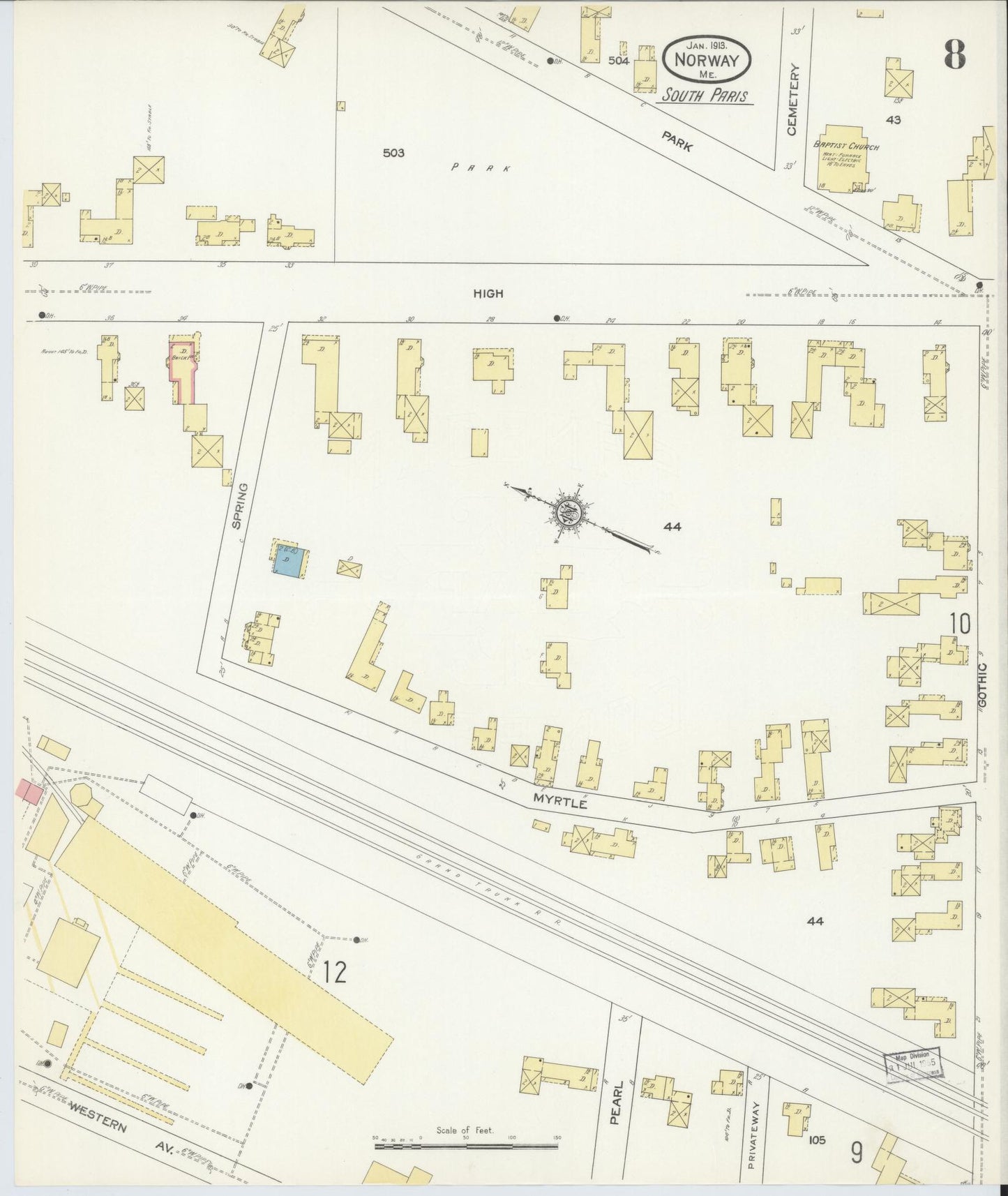Sanborn Fire Insurance Map from Norway, Oxford County, Maine (1913), Sheet #0008 - Historic Sanborn Fire Insurance Map Print, vintage old map wall art, antique decor, genealogy gift, Maine Maine map