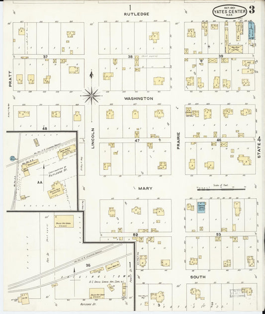Sanborn Fire Insurance Map from Yates Center, Woodson County, Kansas (1901), Sheet #0003 - Historic Sanborn Fire Insurance Map Print, vintage old map wall art, antique decor, genealogy gift, Kansas Kansas map