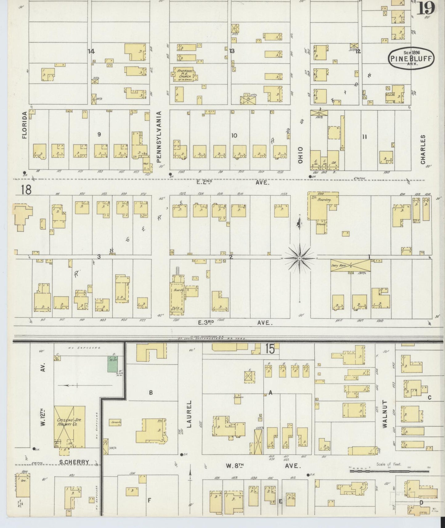 Sanborn Fire Insurance Map from Pine Bluff, Jefferson County, Arkansas (1896), Sheet #0019 - Complete Map Set gallery image, historic Sanborn map, vintage wall art, Arkansas Arkansas