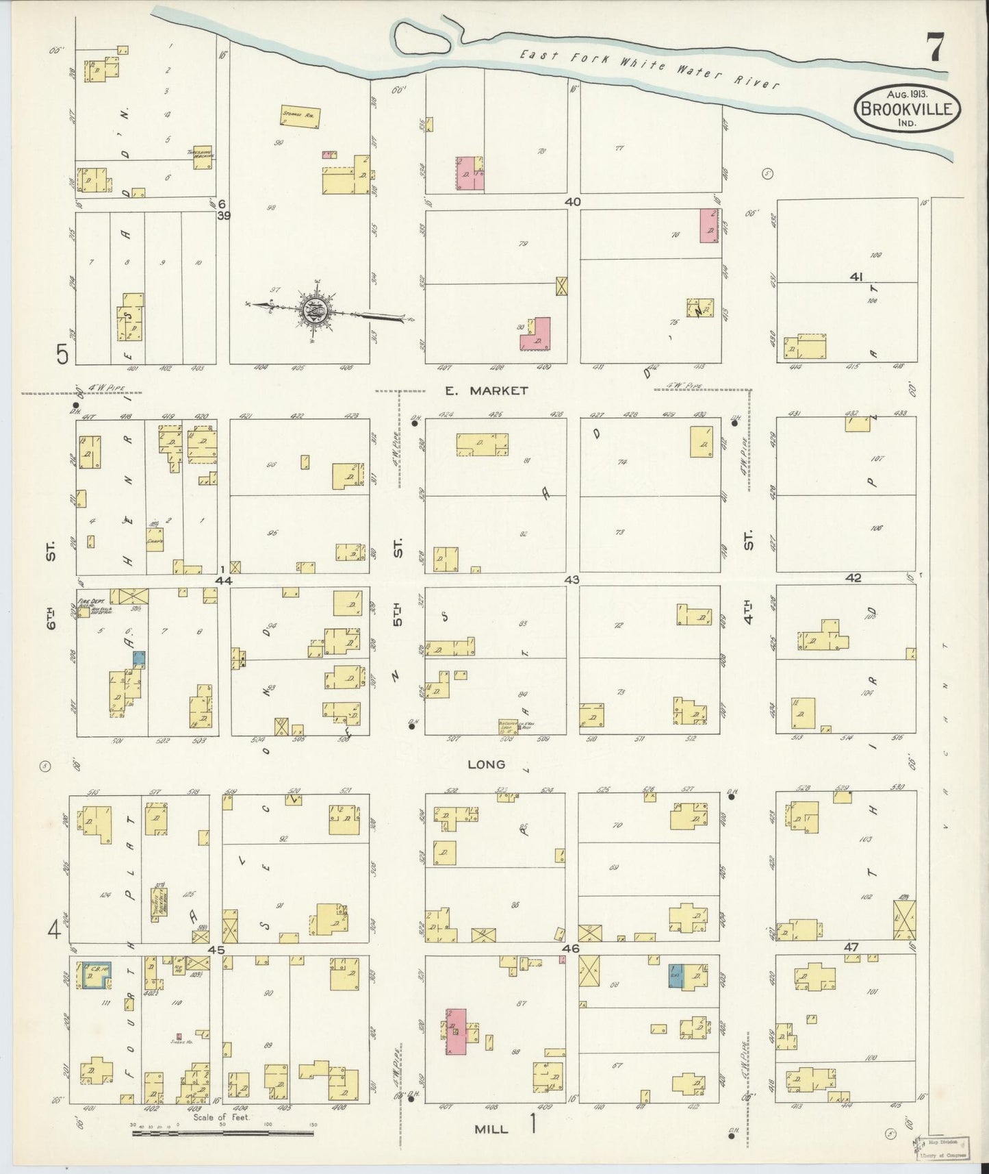 Sanborn Fire Insurance Map from Brookville, Franklin County, Indiana (1913), Sheet #0007 - Complete Map Set gallery image, historic Sanborn map, vintage wall art, Indiana Indiana