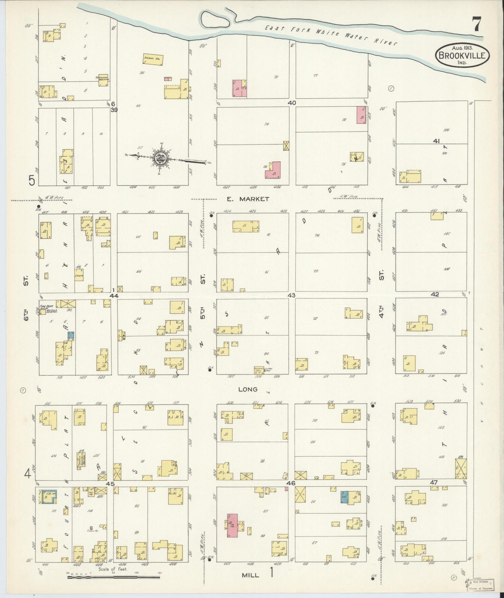 Sanborn Fire Insurance Map from Brookville, Franklin County, Indiana (1913), Sheet #0007 - Complete Map Set gallery image, historic Sanborn map, vintage wall art, Indiana Indiana