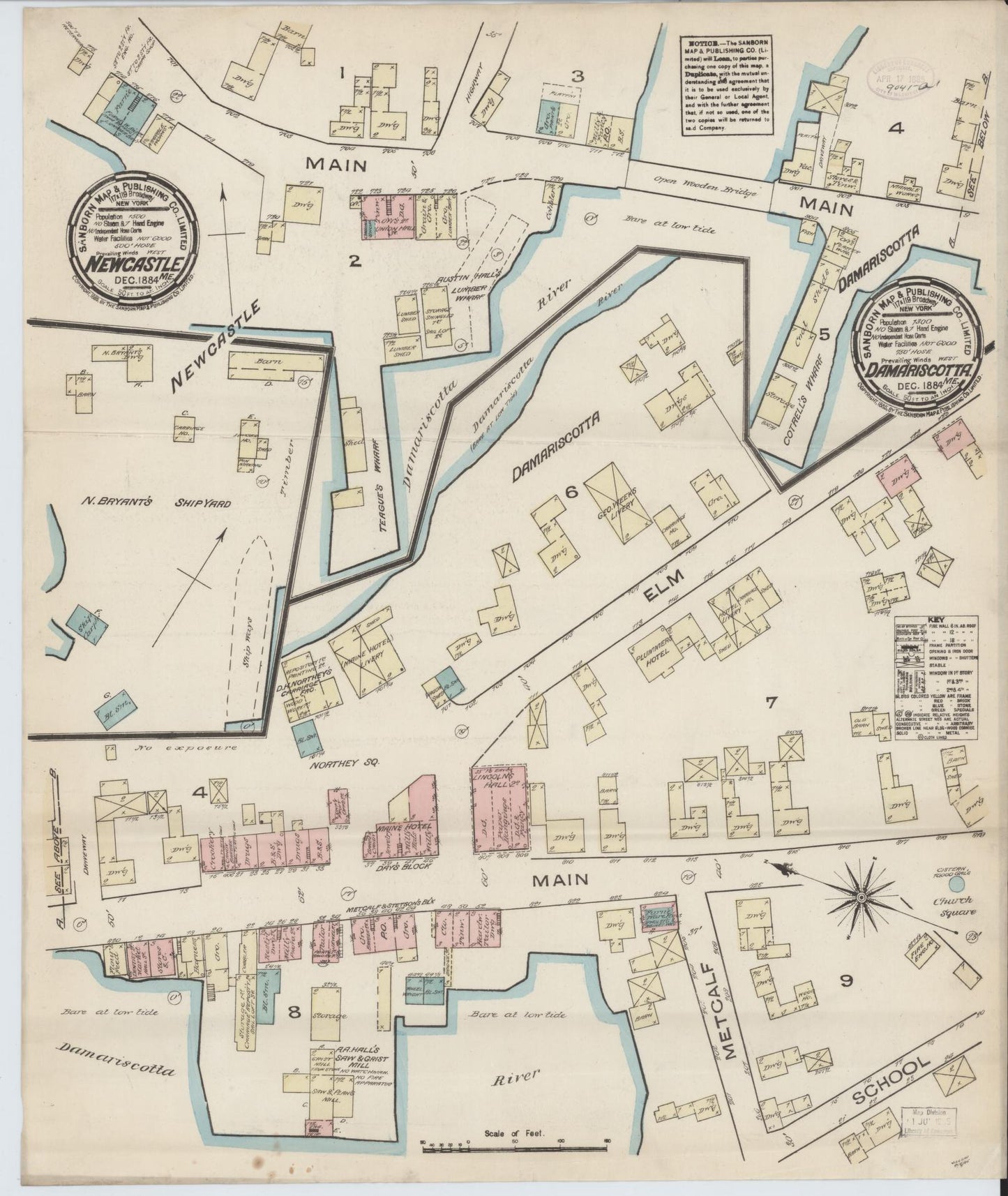 Sanborn Fire Insurance Map from Damariscotta, Lincoln County, Maine. (1884) – Historic Sanborn Fire Insurance Map Print