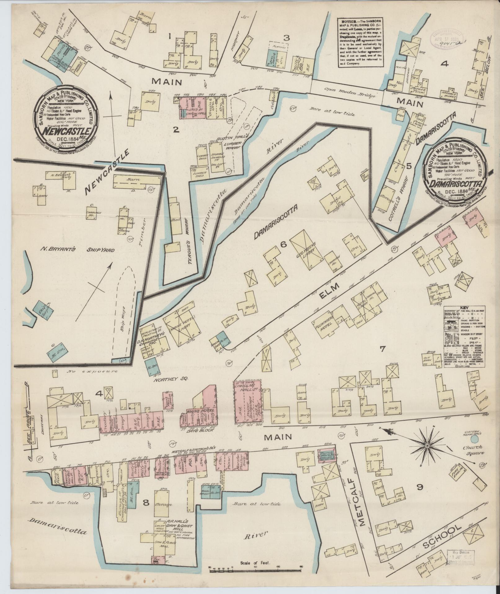 Sanborn Fire Insurance Map from Damariscotta, Lincoln County, Maine. (1884) – Historic Sanborn Fire Insurance Map Print