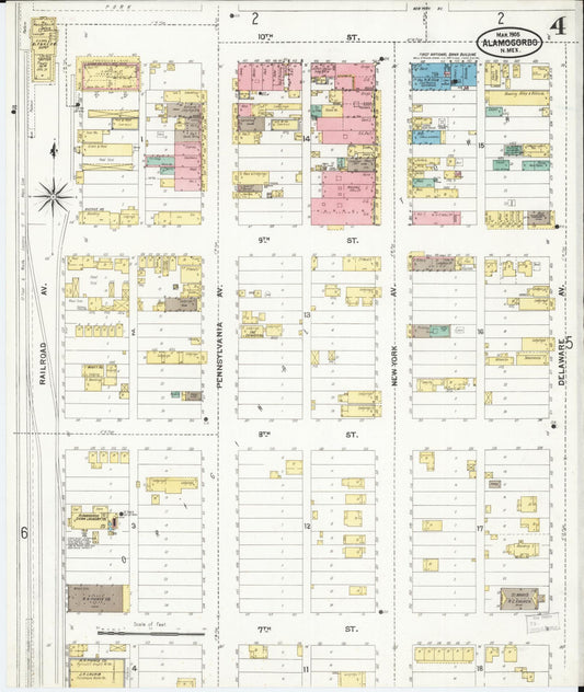 Sanborn Fire Insurance Map from Alamogordo, Otero County, New Mexico (1905), Sheet #0004 - Historic Sanborn Fire Insurance Map Print, vintage old map wall art, antique decor, genealogy gift, New Mexico New Mexico map