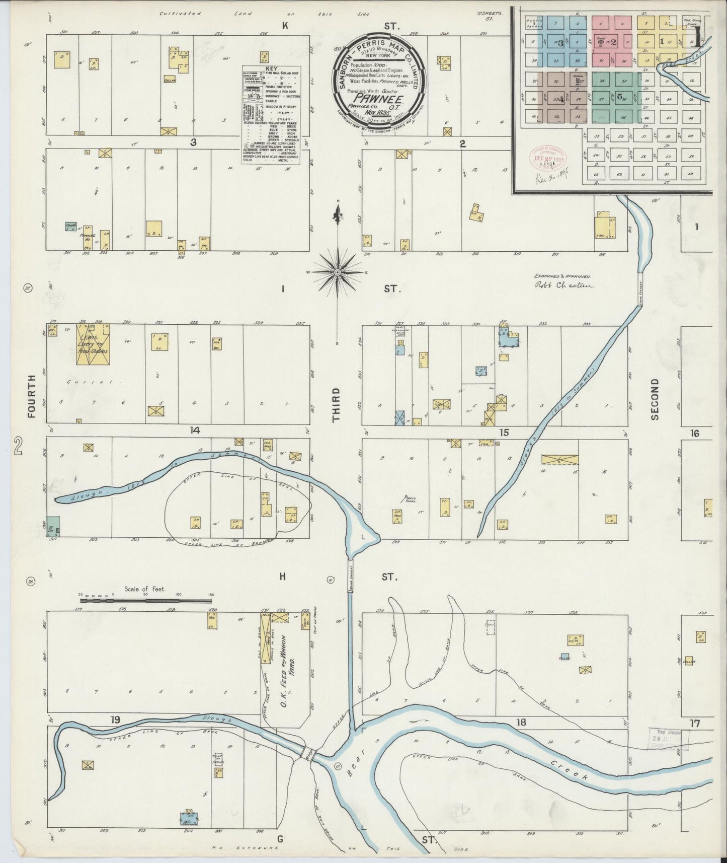 Sanborn Fire Insurance Map from Pawnee, Pawnee County, Oklahoma (1895), Sheet #0001 - Complete Map Set gallery image, historic Sanborn map, vintage wall art, Oklahoma Oklahoma