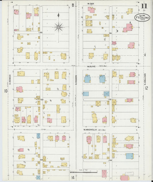 Sanborn Fire Insurance Map from Fort Collins, Larimer County, Colorado (1906), Sheet #0011 - Historic Sanborn Fire Insurance Map Print, vintage old map wall art, antique decor, genealogy gift, Colorado Colorado map