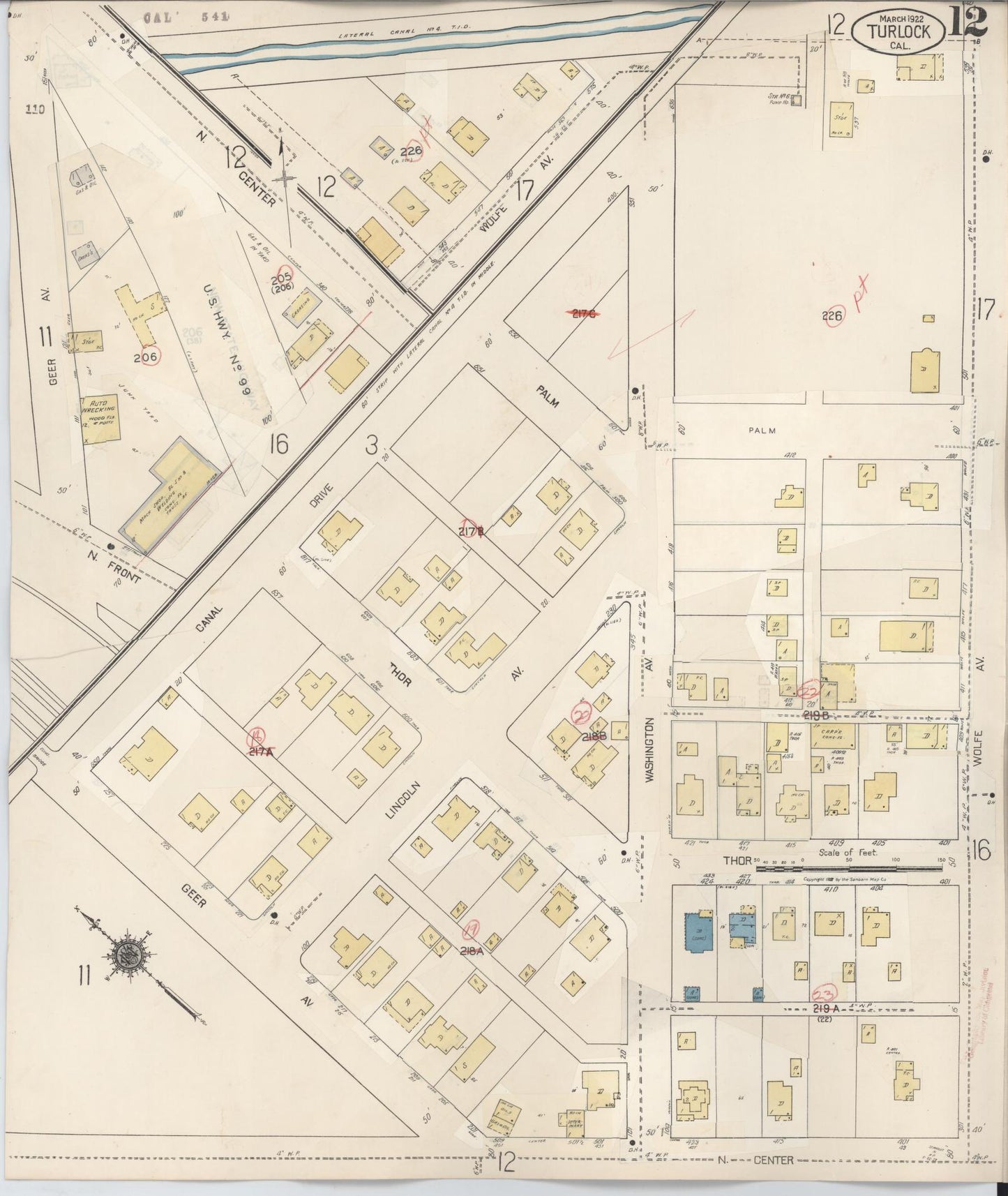 Sanborn Fire Insurance Map from Turlock, Stanislaus County, California (1943), Sheet #0012 - Complete Map Set gallery image, historic Sanborn map, vintage wall art, California California