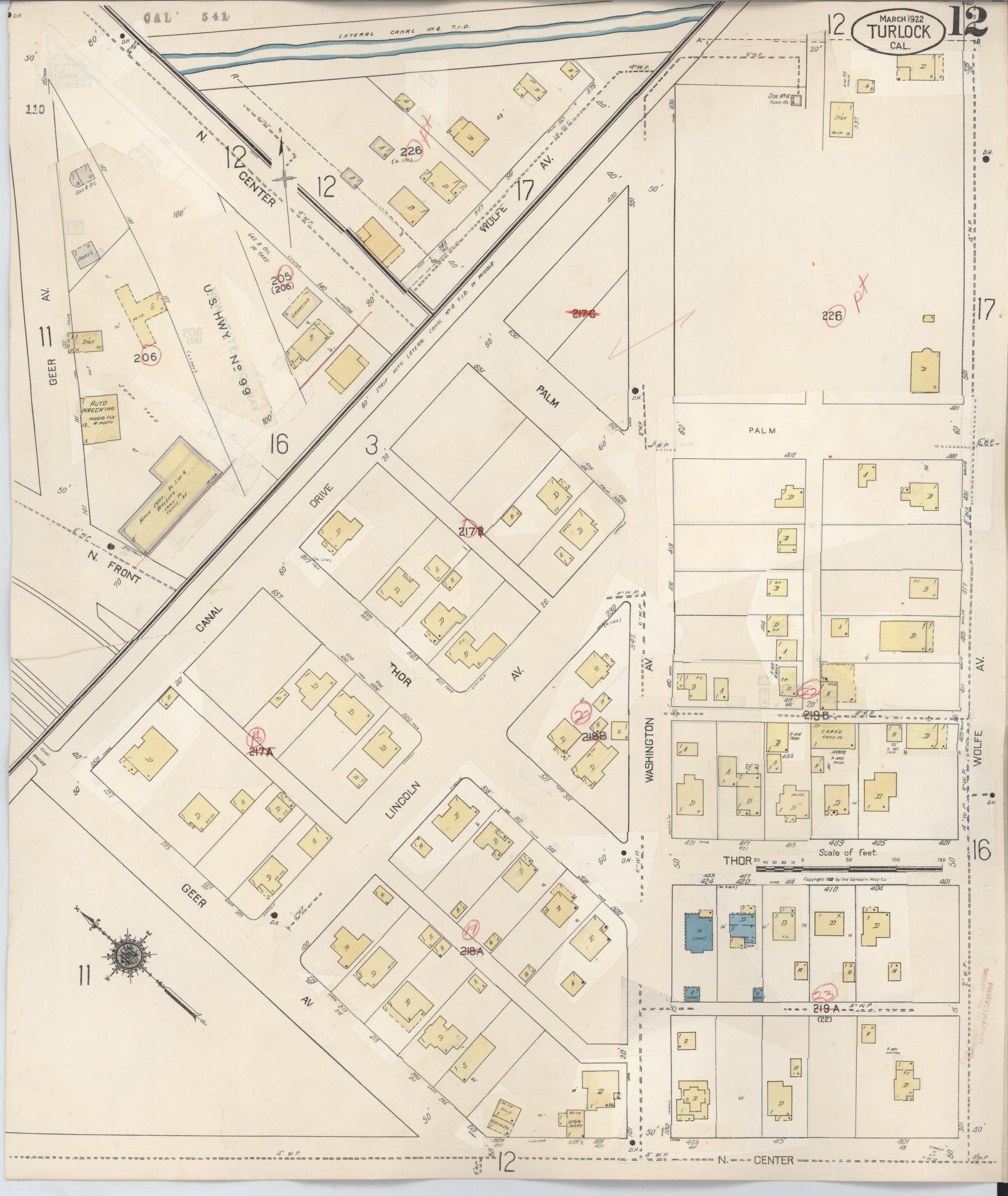 Sanborn Fire Insurance Map from Turlock, Stanislaus County, California (1943), Sheet #0012 - Complete Map Set gallery image, historic Sanborn map, vintage wall art, California California
