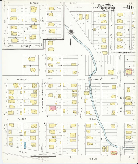 Sanborn Fire Insurance Map from Herington, Dickinson County, Kansas (1918), Sheet #0010 - Historic Sanborn Fire Insurance Map Print, vintage old map wall art, antique decor, genealogy gift, Kansas Kansas map