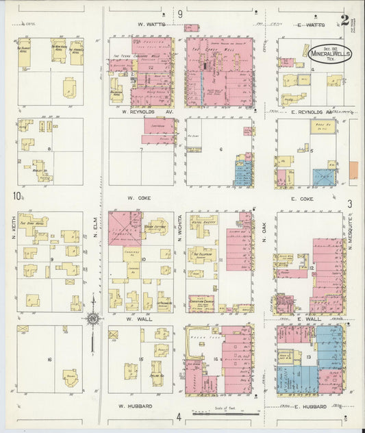 Sanborn Fire Insurance Map from Mineral Wells, Palo Pinto County, Texas (1912), Sheet #0002 - Historic Sanborn Fire Insurance Map Print, vintage old map wall art, antique decor, genealogy gift, Texas Texas map