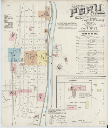 Sanborn Fire Insurance Map from Peru, Miami County, Indiana (1887), Sheet #0001 - Historic Sanborn Fire Insurance Map Print, vintage old map wall art, antique decor, genealogy gift, Indiana Indiana map
