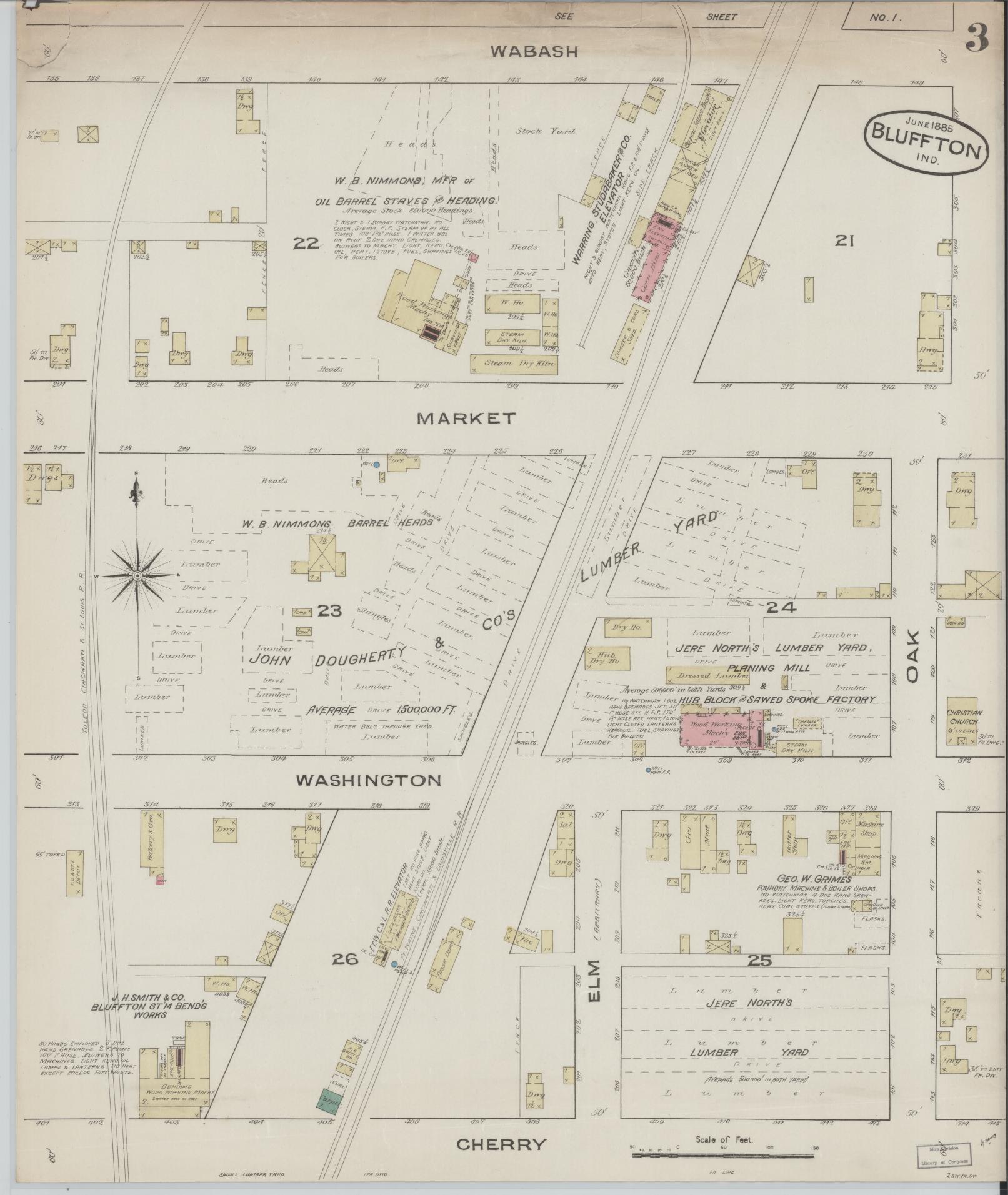 Sanborn Fire Insurance Map from Bluffton, Wells County, Indiana (1885), Sheet #0003 - Historic Sanborn Fire Insurance Map Print, vintage old map wall art, antique decor, genealogy gift, Indiana Indiana map