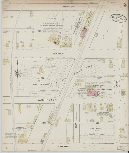 Sanborn Fire Insurance Map from Bluffton, Wells County, Indiana (1885), Sheet #0003 - Historic Sanborn Fire Insurance Map Print, vintage old map wall art, antique decor, genealogy gift, Indiana Indiana map