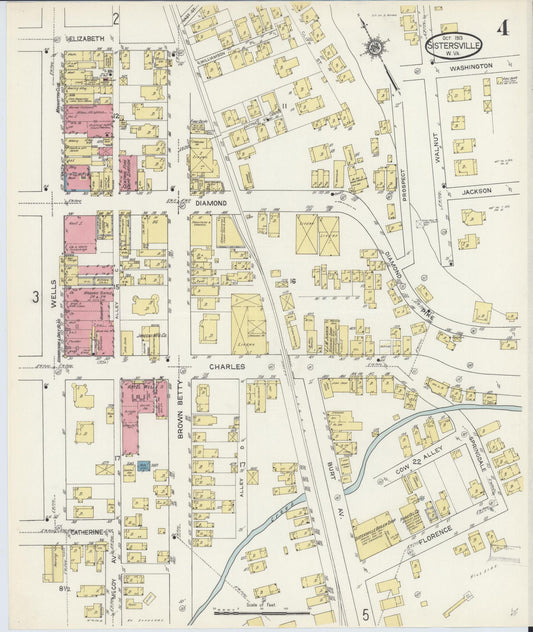 Sanborn Fire Insurance Map from Sistersville, Tyler County, West Virginia (1913), Sheet #0004 - Historic Sanborn Fire Insurance Map Print, vintage old map wall art, antique decor, genealogy gift, West Virginia West Virginia map