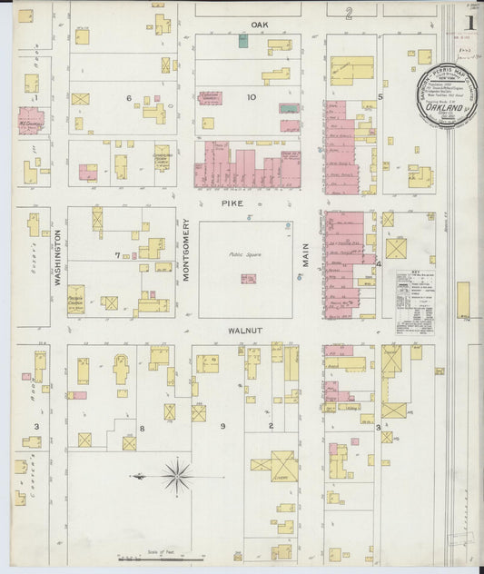 Sanborn Fire Insurance Map from Oakland, Coles County, Illinois (1893), Sheet #0001 - Historic Sanborn Fire Insurance Map Print, vintage old map wall art, antique decor, genealogy gift, Illinois Illinois map