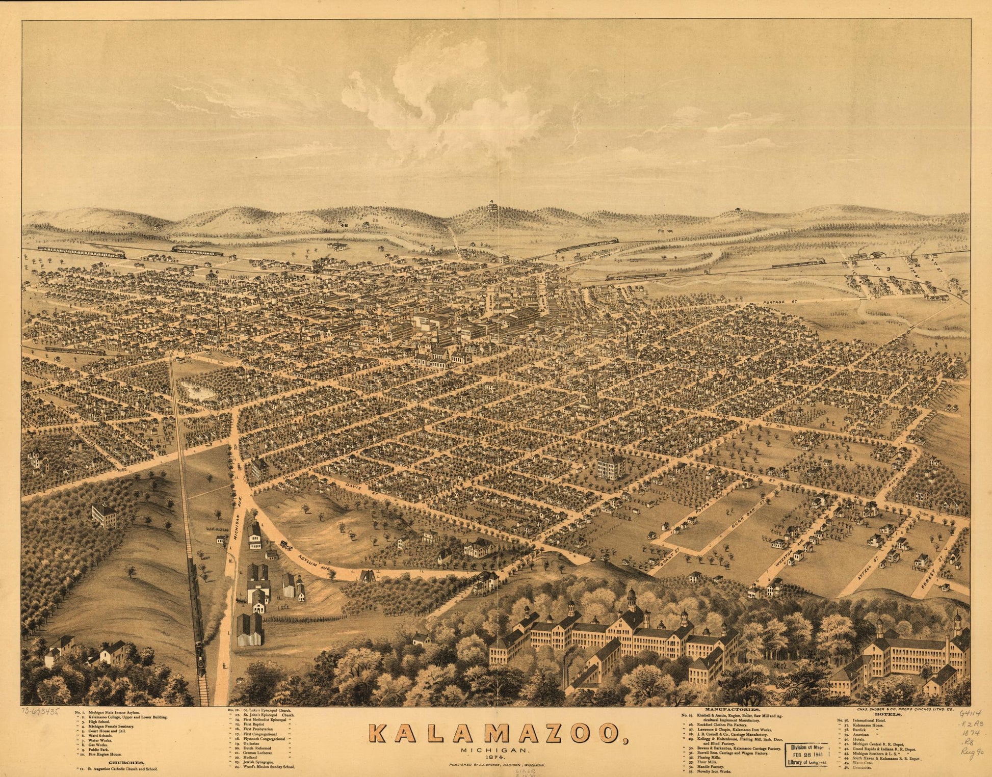 Kalamazoo, Michigan 1874. (1874) – Historic Bird’s-Eye View Panorama Print
