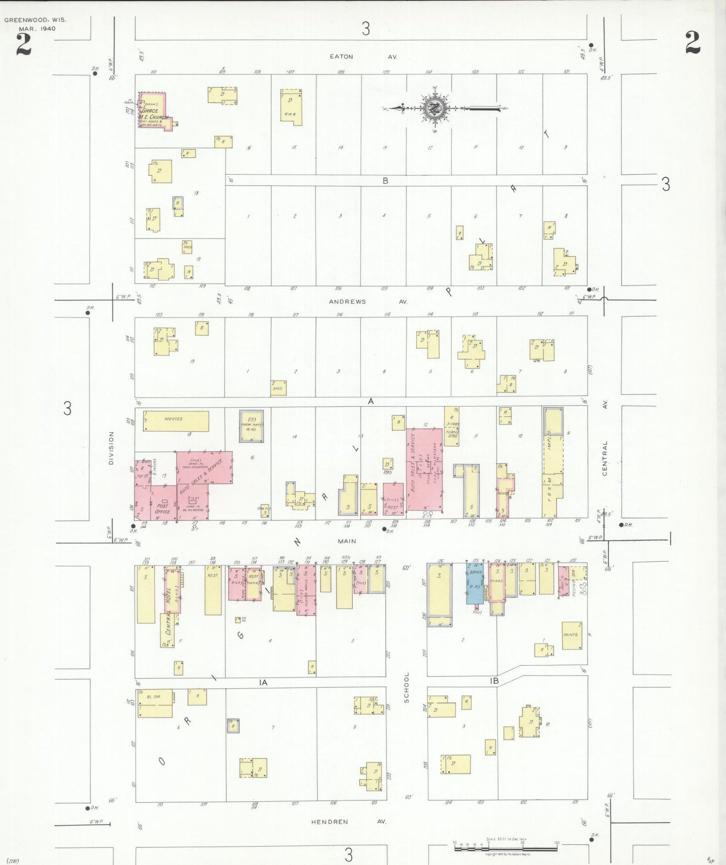 Sanborn Fire Insurance Map from Greenwood, Clark County, Wisconsin (1940), Sheet #0002 - Historic Sanborn Fire Insurance Map Print, vintage old map wall art, antique decor, genealogy gift, Wisconsin Wisconsin map