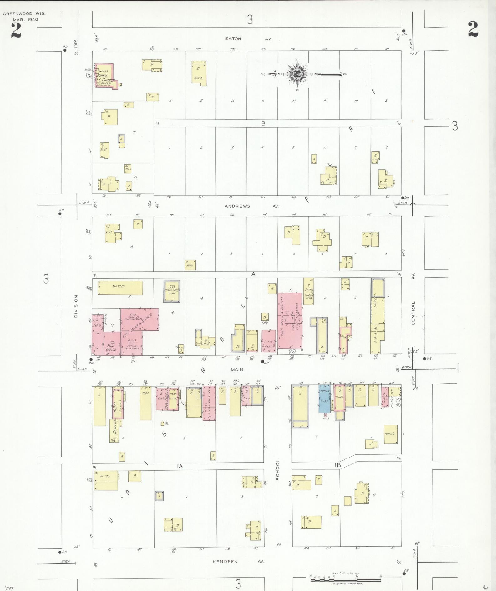 Sanborn Fire Insurance Map from Greenwood, Clark County, Wisconsin (1940), Sheet #0002 - Historic Sanborn Fire Insurance Map Print, vintage old map wall art, antique decor, genealogy gift, Wisconsin Wisconsin map