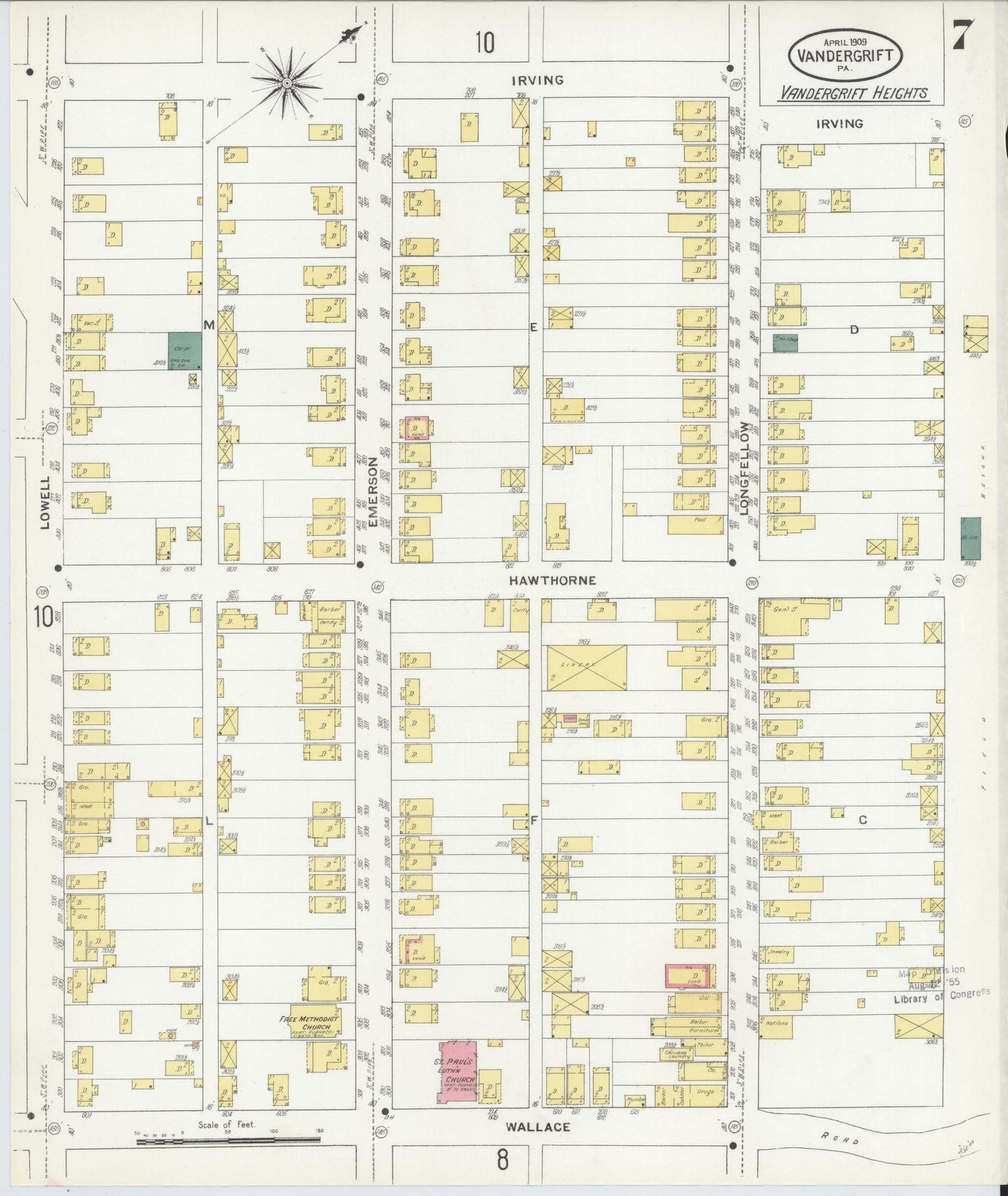 Sanborn Fire Insurance Map from Vandergrift, Westmoreland County, Pennsylvania (1909), Sheet #0007 - Historic Sanborn Fire Insurance Map Print, vintage old map wall art, antique decor, genealogy gift, Pennsylvania Pennsylvania map