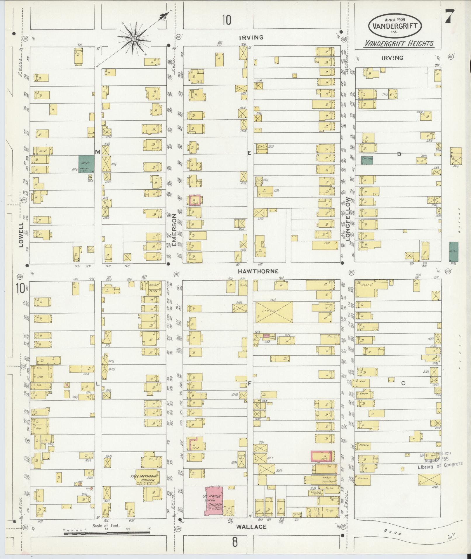 Sanborn Fire Insurance Map from Vandergrift, Westmoreland County, Pennsylvania (1909), Sheet #0007 - Historic Sanborn Fire Insurance Map Print, vintage old map wall art, antique decor, genealogy gift, Pennsylvania Pennsylvania map