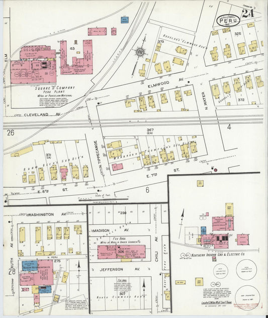 Sanborn Fire Insurance Map from Peru, Miami County, Indiana (1920), Sheet #0024 - Historic Sanborn Fire Insurance Map Print, vintage old map wall art, antique decor, genealogy gift, Indiana Indiana map