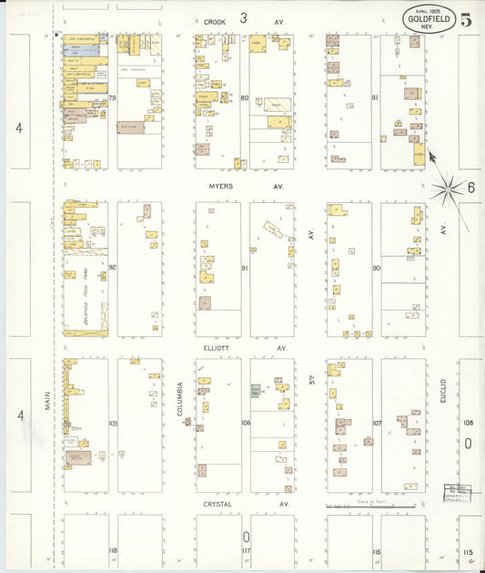 Sanborn Fire Insurance Map from Goldfield, Esmeralda County, Nevada (1905), Sheet #0005 - Historic Sanborn Fire Insurance Map Print, vintage old map wall art, antique decor, genealogy gift, Nevada Nevada map