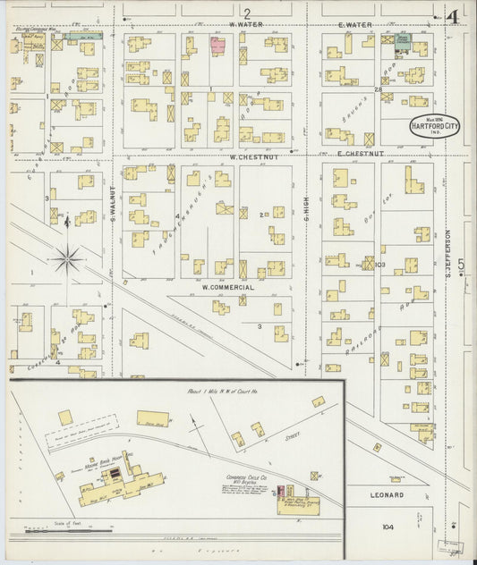 Sanborn Fire Insurance Map from Hartford City, Blackford County, Indiana (1896), Sheet #0004 - Historic Sanborn Fire Insurance Map Print, vintage old map wall art, antique decor, genealogy gift, Indiana Indiana map