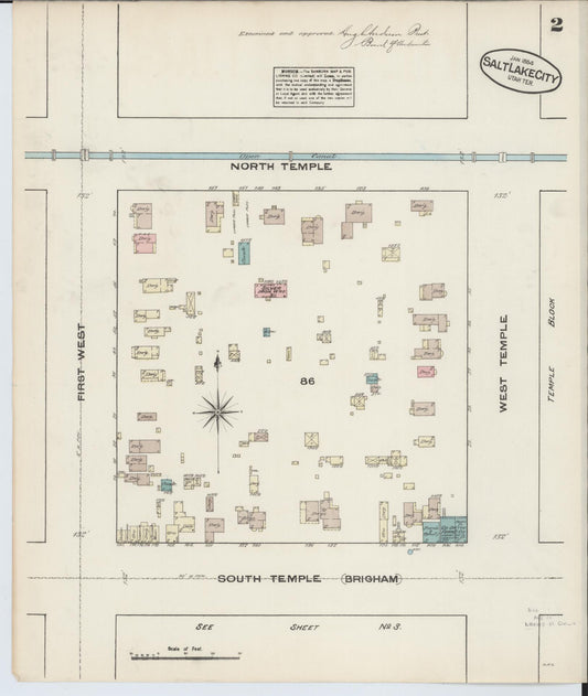 Sanborn Fire Insurance Map from Salt Lake City, Salt Lake County, Utah (1884), Sheet #0002 - Historic Sanborn Fire Insurance Map Print, vintage old map wall art, antique decor, genealogy gift, Utah Utah map