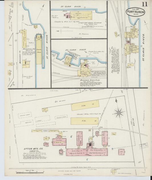 Sanborn Fire Insurance Map from Port Huron, Saint Clair County, Michigan (1887), Sheet #0011 - Historic Sanborn Fire Insurance Map Print, vintage old map wall art, antique decor, genealogy gift, Michigan Michigan map