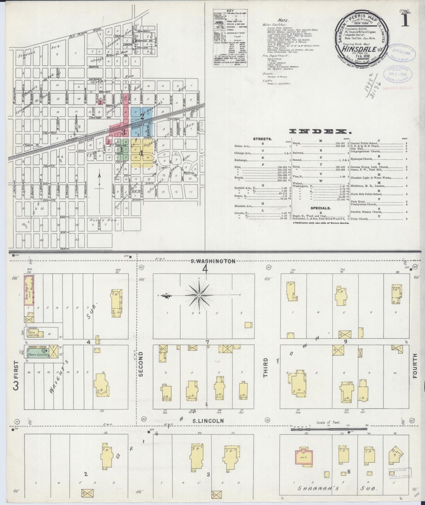Sanborn Fire Insurance Map from Hinsdale, Du Page And Cook Counties, Illinois (1898), Sheet #0001 - Complete Map Set gallery image, historic Sanborn map, vintage wall art, Illinois Illinois