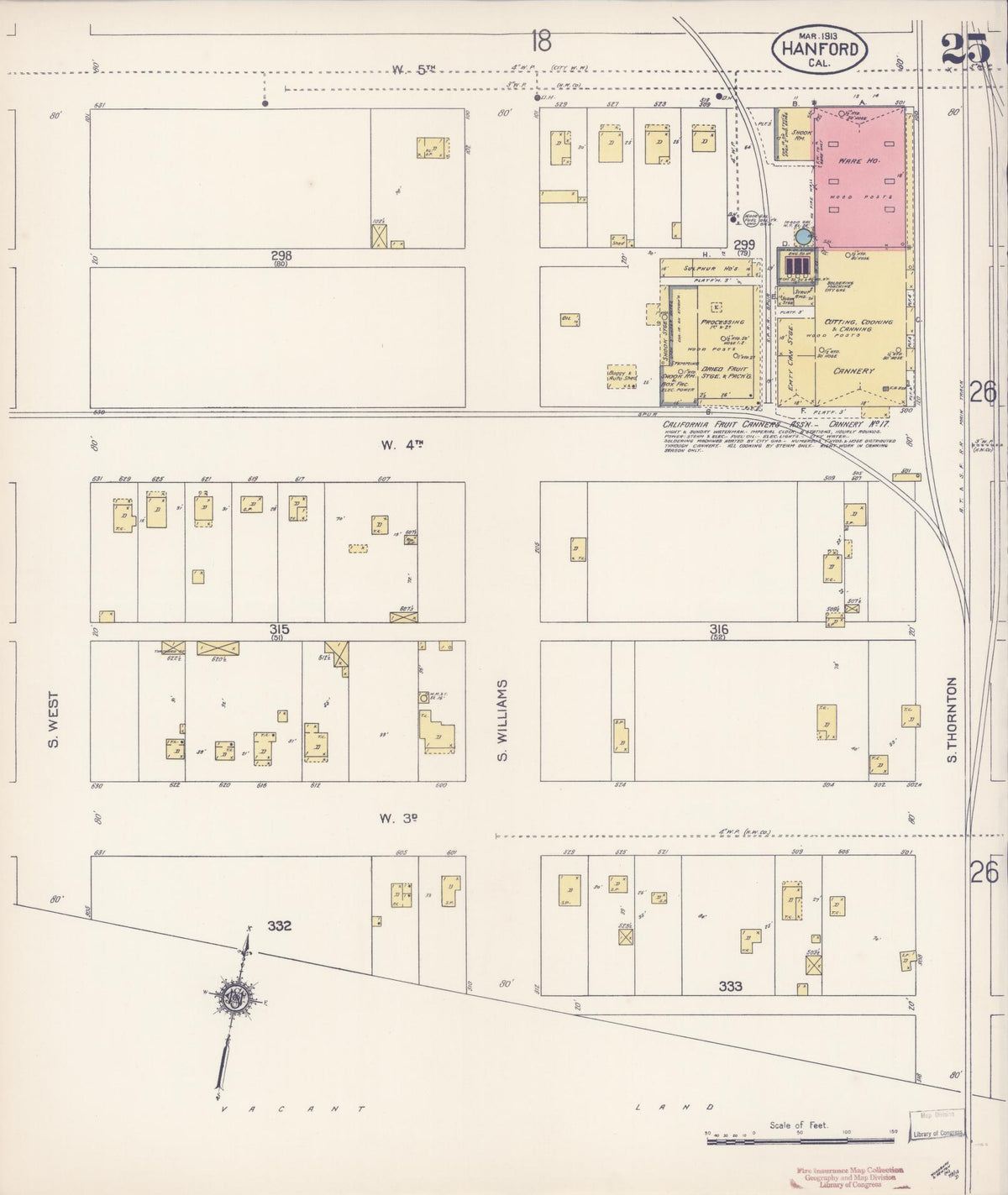Sanborn Fire Insurance Map from Hanford, Kings County, California (1913), Sheet #0025 - Complete Map Set gallery image, historic Sanborn map, vintage wall art, California California