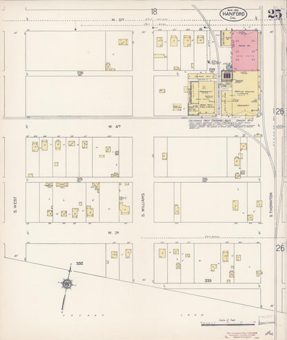 Sanborn Fire Insurance Map from Hanford, Kings County, California (1913), Sheet #0025 - Complete Map Set gallery image, historic Sanborn map, vintage wall art, California California