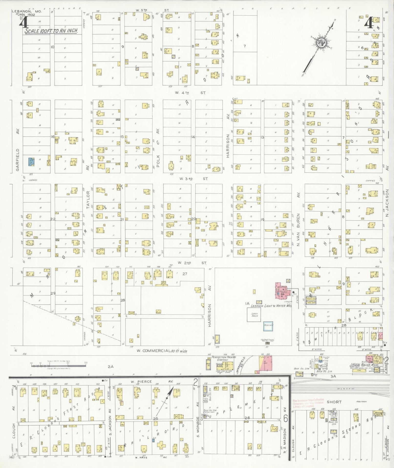 Sanborn Fire Insurance Map from Lebanon, Laclede County, Missouri (1932), Sheet #0004 - Complete Map Set gallery image, historic Sanborn map, vintage wall art, Missouri Missouri