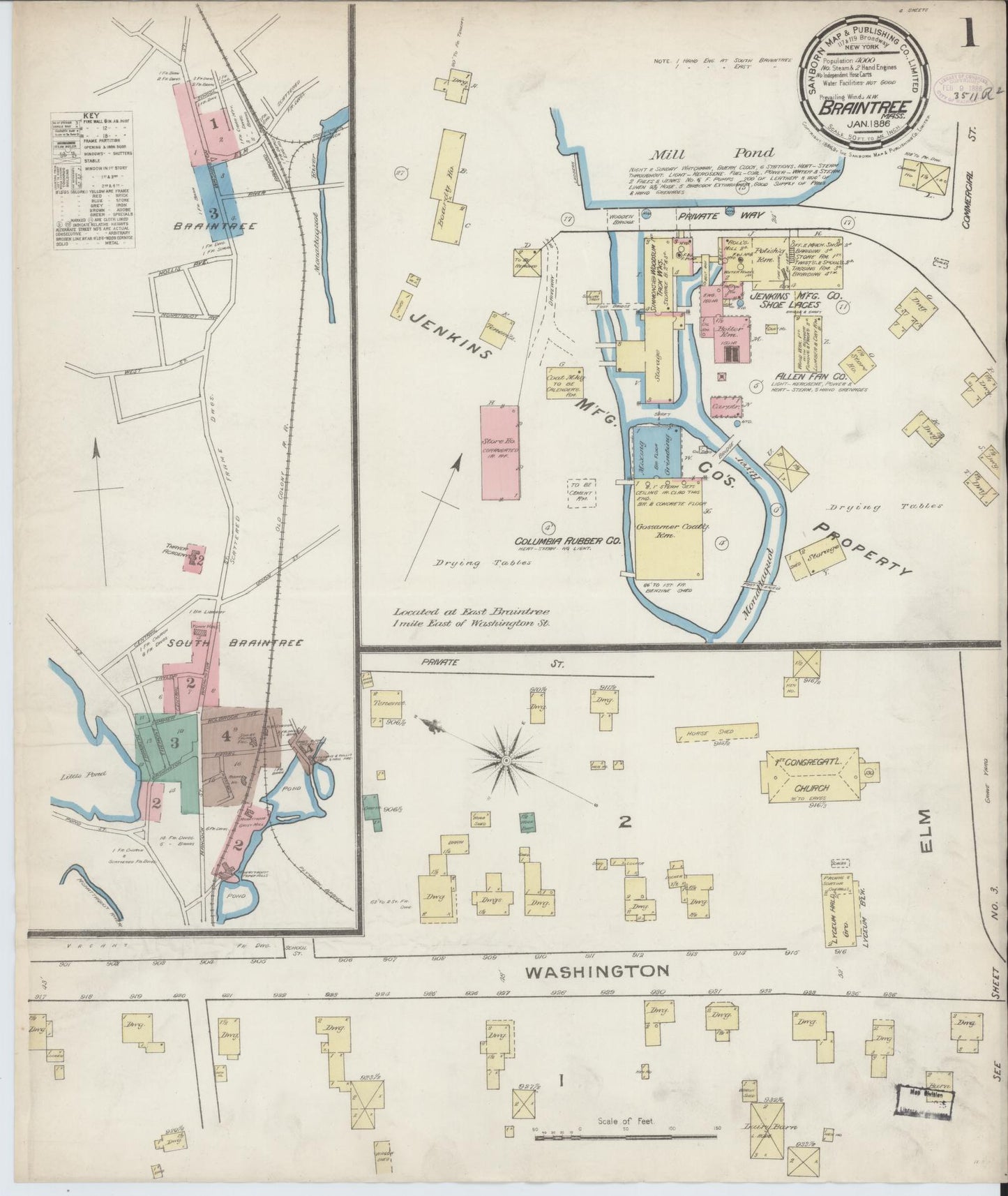 Sanborn Fire Insurance Map from Braintree, Norfolk County, Massachusetts (1886), Sheet #0001 - Complete Map Set gallery image, historic Sanborn map, vintage wall art, Massachusetts Massachusetts