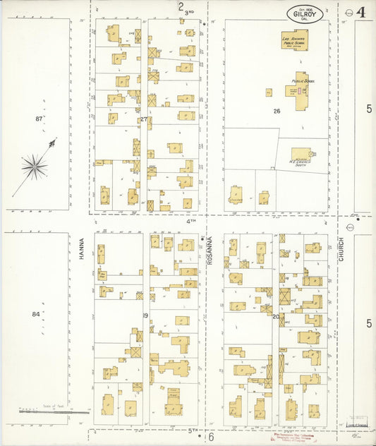 Sanborn Fire Insurance Map from Gilroy, Santa Clara County, California (1906), Sheet #0004 - Historic Sanborn Fire Insurance Map Print, vintage old map wall art, antique decor, genealogy gift, California California map
