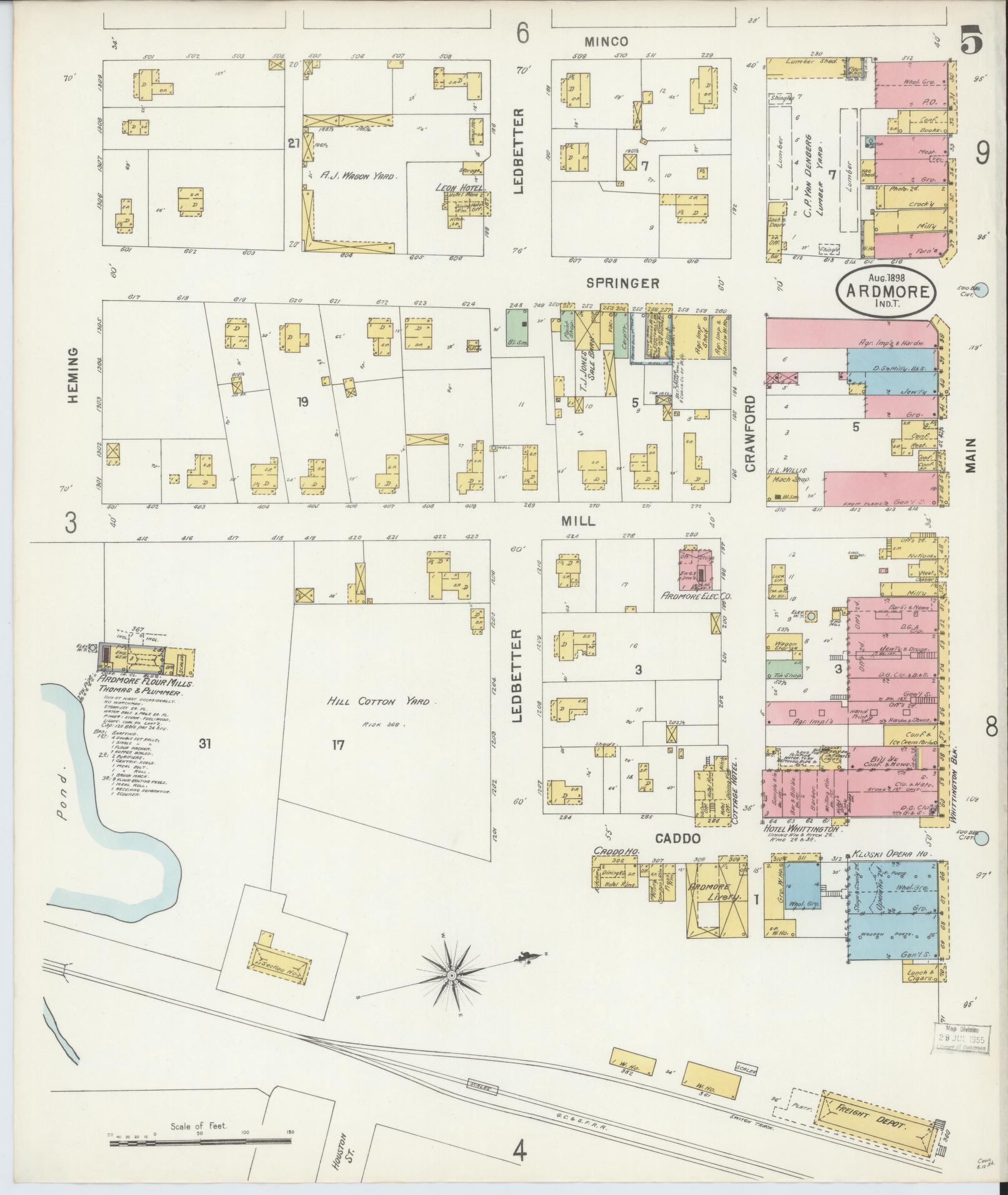 Sanborn Fire Insurance Map from Ardmore, Carter County, Oklahoma (1898), Sheet #0005 - Historic Sanborn Fire Insurance Map Print, vintage old map wall art, antique decor, genealogy gift, Oklahoma Oklahoma map