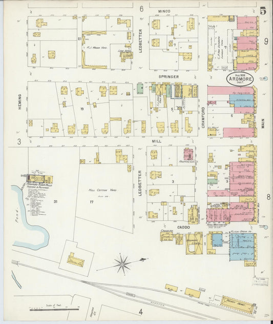 Sanborn Fire Insurance Map from Ardmore, Carter County, Oklahoma (1898), Sheet #0005 - Historic Sanborn Fire Insurance Map Print, vintage old map wall art, antique decor, genealogy gift, Oklahoma Oklahoma map