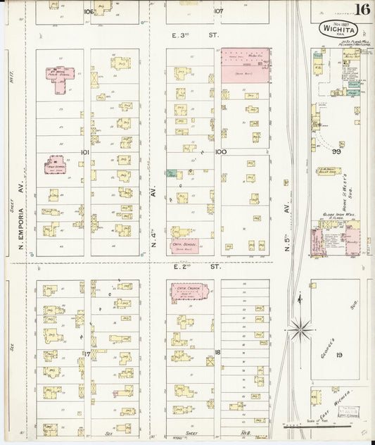 Sanborn Fire Insurance Map from Wichita, Sedgwick County, Kansas (1887), Sheet #0016 - Historic Sanborn Fire Insurance Map Print, vintage old map wall art, antique decor, genealogy gift, Kansas Kansas map